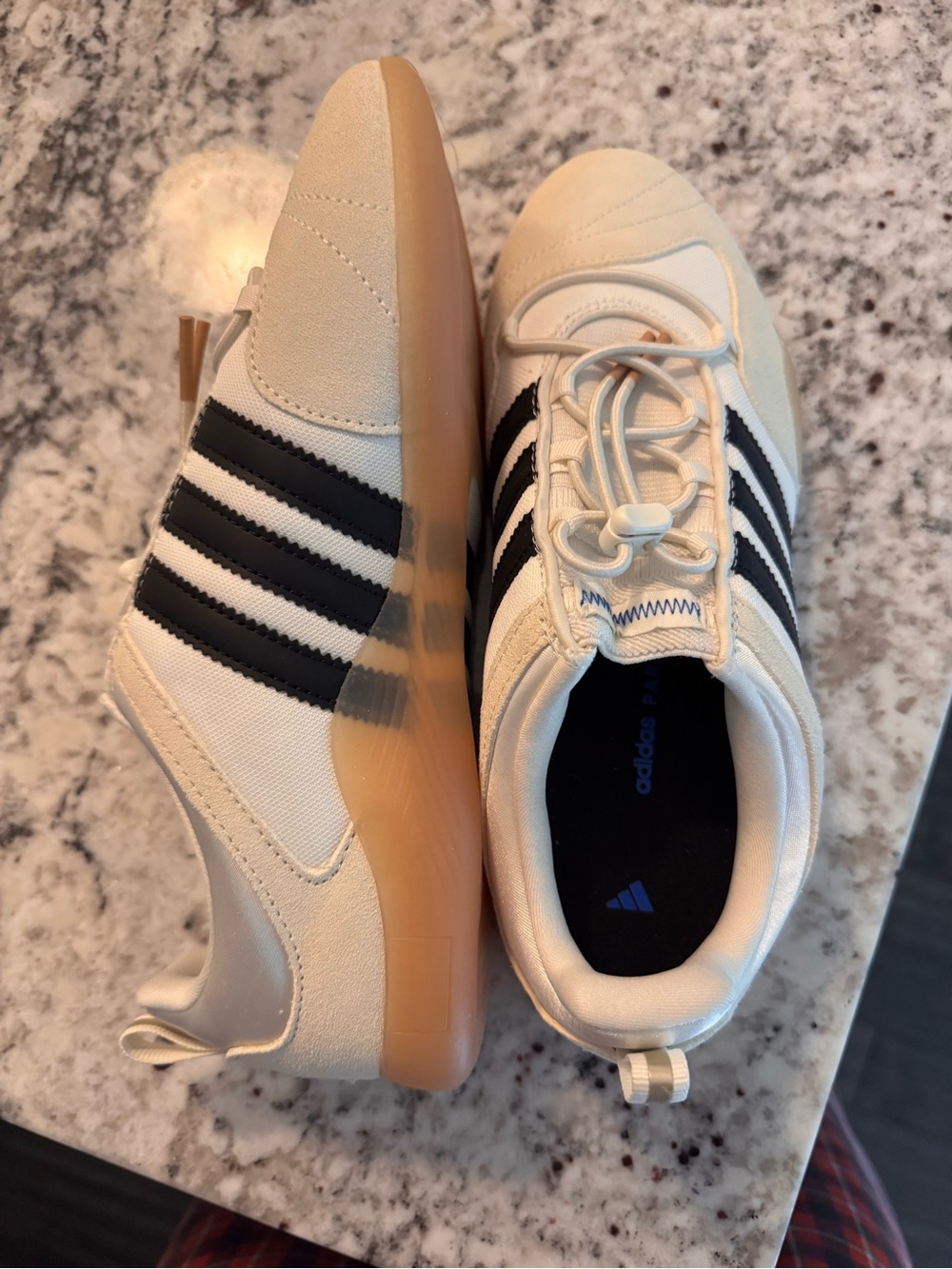 adidas Bad Bunny Rare White Sneakers with Black Stripes and Gum Sole